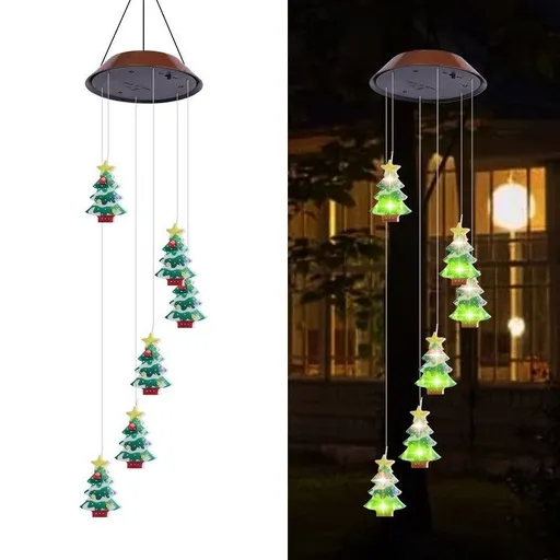 Christmas Solar Wind Chimes, Color Changing Solar Wind Chimes, Hanging Outdoor Christmas New Year Garden Decor Gift for Children/Mom