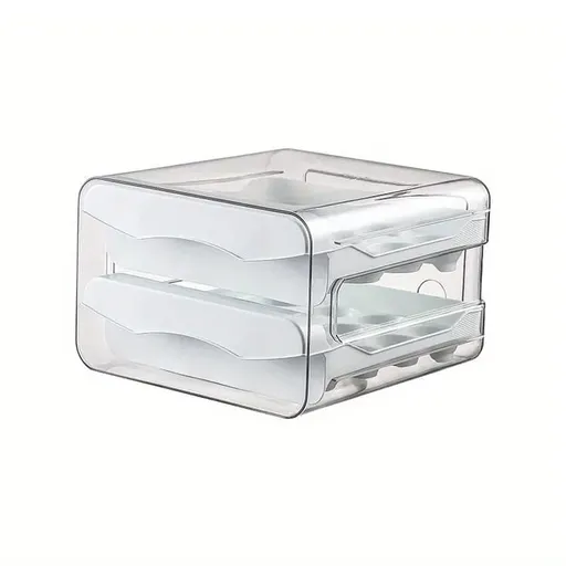 32-pcs XL Egg Storage Container, White, Transparent Double Layer Egg Holder for Refrigerator, Stackable Egg Dispenser