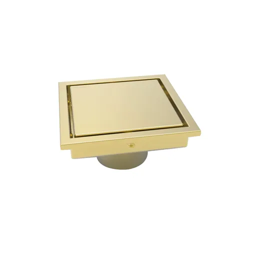 Shower Square Drain Gold Floor Drain with Reversible Cover Tile Insert Grate Removable Stainless Steel