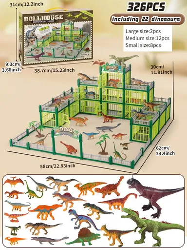 DIY Jurassic Theme Park Building Set for Kids, Creative Dinosaur Arena Toy with Realistic Dinosaurs and Palm Trees, Educational Playset for Ages 3+ to Build and Explore (326PCS, Green)