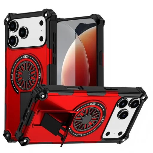 Armor Heavy Duty Magnetic Rotating Ring Kickstand Phone Case For iPhone 14, Anti-Drop Protective Cover In Red