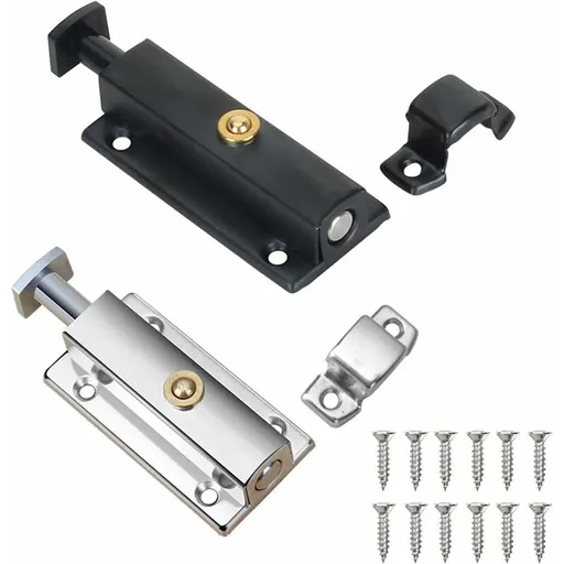 2 pcs Interior Door Lock, Bathroom Door Lock With Spring Knob, Silver, Black Automatic Door Lock 4 Inch/100Mm, For