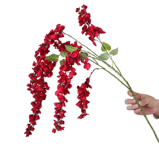 3 Pcs Artificial Wisteria Flowers Branches Fake 39 Inch Long Stems Silk Wisteria Flowers String for Home Balcony Red
