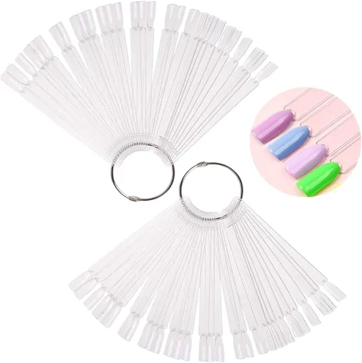 100 transparent nail sticks in wave shape, nail polish sticks, nail display sticks, transparent plastic pointed color sticks with metal ring for salons and beginners