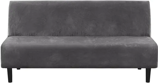 Sofa Slipcover Real Velvet Futon Cover Thick Soft Fabric Stretch Armless Grey
