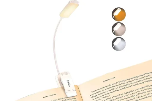 Rechargeable LED Book Light with 3 Adjustable Color Temperatures, 80H Reading Time - White