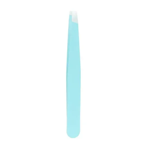 Stainless Steel Slanted Eyebrow Tweezers Light Blue