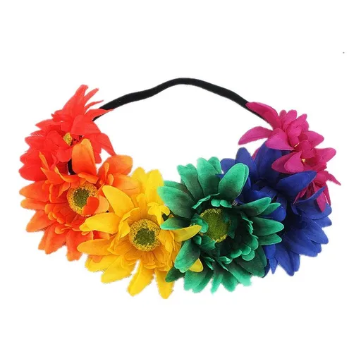 Dazzling Sunflower crown Boho crown Sunflower headband Flower Hair Accessory (Rainbow) Elastic band fits most heads