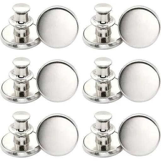 8X Button Pins For Jeans Pants No Sew Instant Adjustable Jean Button Replacement - 6sets Silver Button Pins