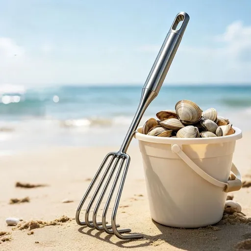 Silver Stainless Steel 5-Tine Beach Rake, 11.81x3.15in Portable Digging Tool, Rustproof Welded Hand Rake for Clam Crab Shell Collecting & Garden Loosening