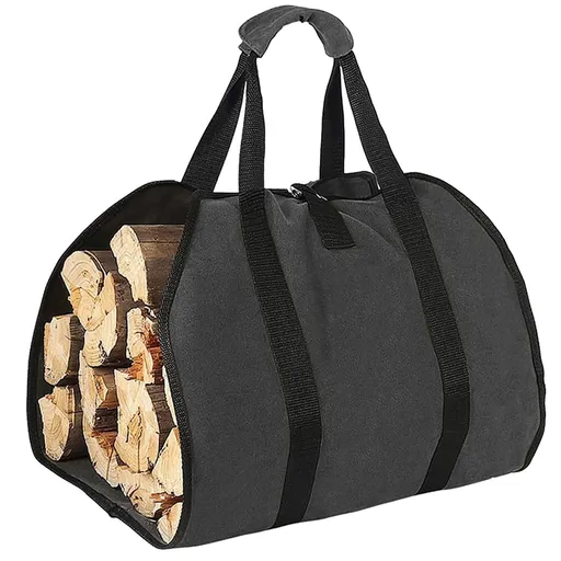 Black Waterproof Oxford Cloth Firewood Log Carrier Bag (99 x 48 CM) - Outdoor Camping & Fireplace Wood Tote with Velcro Lock and Ring Strap