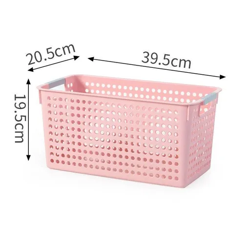 Narrow Plastic Storage Basket, Large Size, 15.75x8.07x7.68in, Pink, Household Organizer For Books & Groceries, Lovely Interior Decor Gift