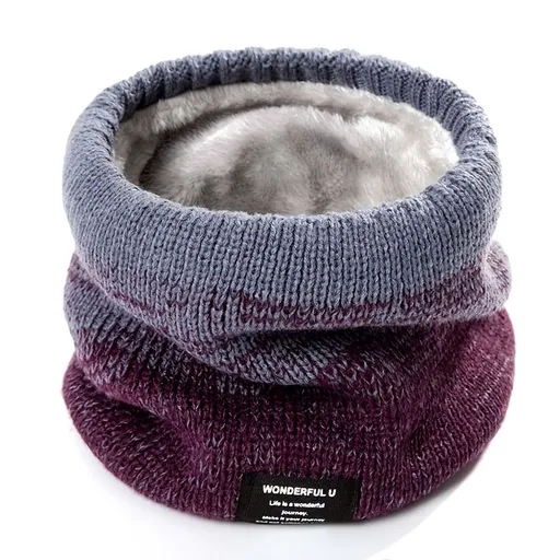 Premium Knit Neck Gaiter for Winter, Double-Layer Warm Scarf with Soft Fleece Lining, Gradient Color Block Design for Outdoor Sports, Running, Cycling, Skiing, and Daily Commuting (Purple)