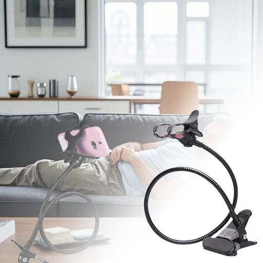 Gooseneck Universal Phone Holder for Bed, Desk, Headboard, Bed, Bedside, Table, Lazy Bracket Flexible Gooseneck Long Arm Stand 360 Adjustable , Overhead Cell Phone Clamp Mount, for Most Devices