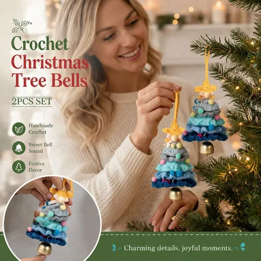 2 Pack Crochet Bell Ornament Style F Blue, Winter Holiday Gift