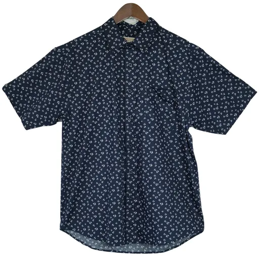 Mens MARINE ANCHOR SHIRT 100% COTTON Surf Party Short Sleeve Vintage - Navy