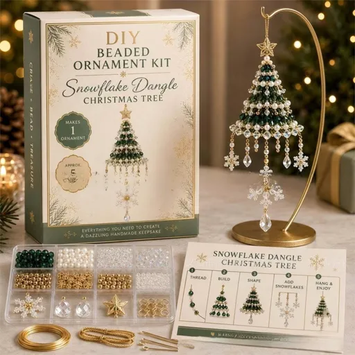 DIY Christmas Tree Beaded Ornament Kit - Snowflake Christmas Tree Handmade Bead Craft Hanging Decoration for Gift Making and Holiday Decor