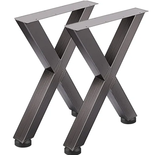 Set of 2 Steel Table Legs, 28'Height 24'Wide Dining Table Legs, Heavy Duty 3.1" Square Box Section X Frame Table Legs, 28x24x3.1 Inch Original Color Industrial Country Style Metal Dining Legs