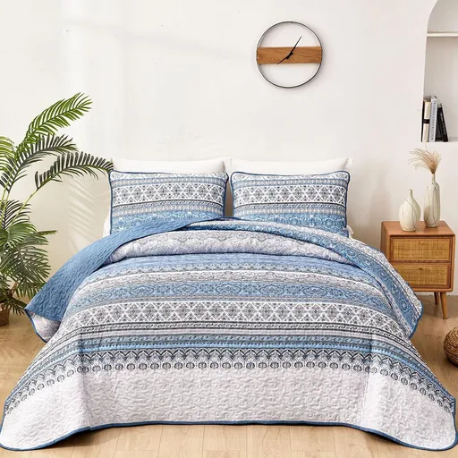 Light Blue Boho Royale Bedspread Coverlet 3 Piece Set