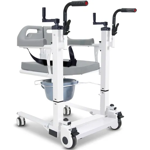 EQUIPMED 4in1 Patient Lift Transfer Chair, Manual Height Adjustment, Shower Compatible, Over Toilet, Removable Commode, for Seniors Elderly Disabled