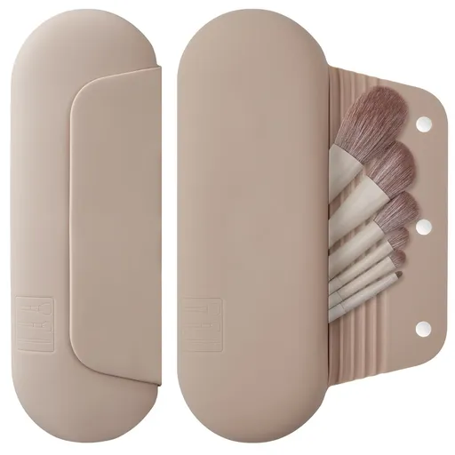 Silicone Makeup Brush Holder Travel Cosmetic Bag：Sot Portable Cosmetic ace Brushes Holder with Upgrade Anti-all Out Magnetic Closure, Large Travel Makeup Brush Case - Walnut