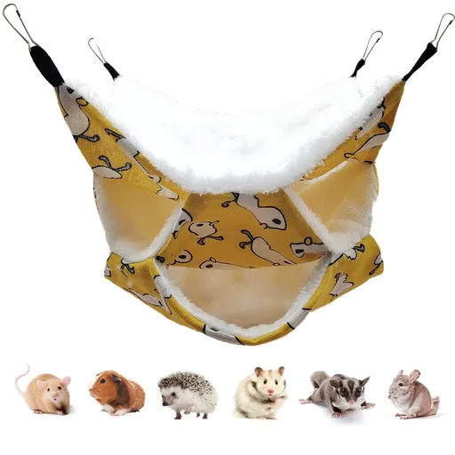 3 Tier Rat Pet Hammocks for Cage,13.7x13.7 Inches,Rat beds Hammock Hanging Bunkbed for Small Animals,Kitten,Rat,Parrot(Yellow)
