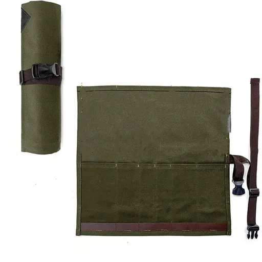 Chef’s Knife Roll Case, Waxed Canvas Cutlery Knives Holders Protectors, Home Kitchen Cooking Tools And Utensils Wrap Bag Wallet, Multi-Purpose Brush Roll Bag