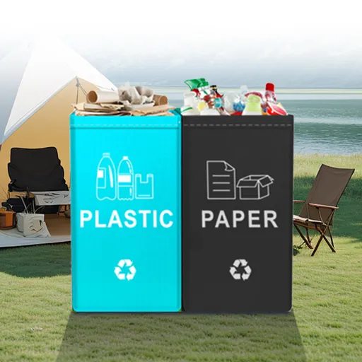 Foldable Waterproof Waste Sorting Bags, Reusable Laminated Recycling Storage Tote with Handle, 40L Large Capacity Garbage Organizer(Grass green + orange)