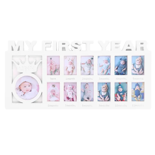 Newborn Photo Frame Durable Polished 12 Small Picture Frames Record Baby's Monthly Growth Baby Photo Frame for GiftWhite