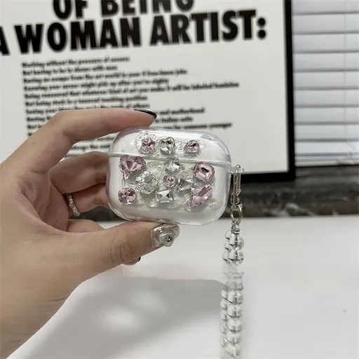 Pink diamond+clear pearl bracelet+Airpods4