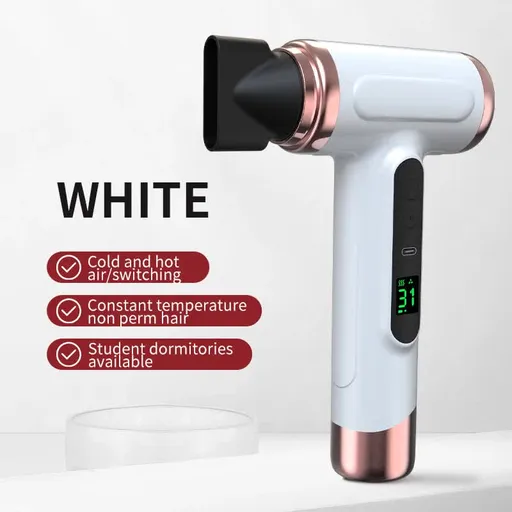 Wireless Hair Dryer Portable Rechargeable Ionic Dryer Lightweight 528g White