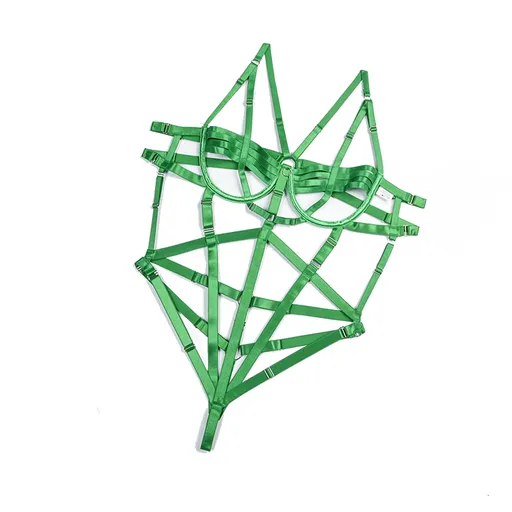 Seductive And Alluring Hollow Out Sexy Bandage Bodysuit Strappy Teddy Bondage - Green - L