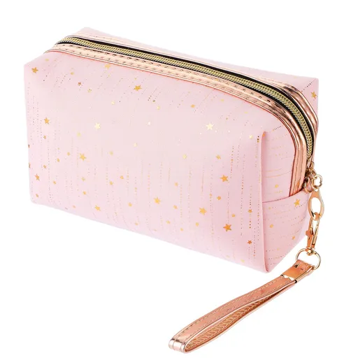 Bag with Wrist Strap, Hot Stamped Star Makeup Bag Waterproof Moisture-proof Travel Toiletry Bag Zipper Pouch Cosmetic (pink)