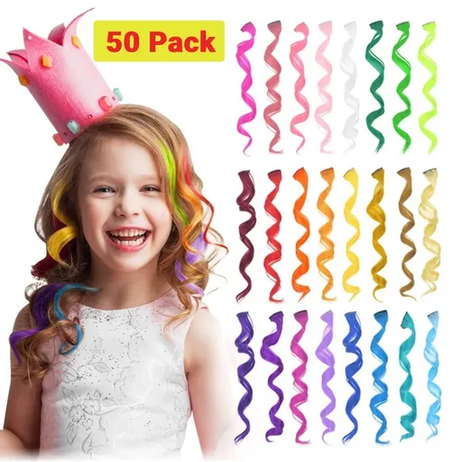 24 Pcs Colored Hair Extensions for Kids, Crazy Hair Day Accessories, Rainbow Clip in Hair Extensions for Girls