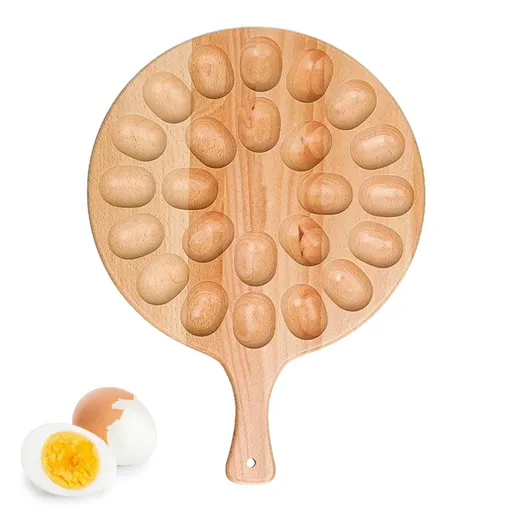 Reversible Wood Deviled Egg Platter and Charcuterie Board Thicken Egg Tray Countertop Refrigerator Chicken Egg Containers
