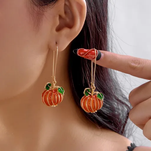 Women’s Spooky Halloween & Christmas Dangle Earrings, Gothic Tassel Earring With Pumpkin Ghost Pendant, Daily Festival Matching Jewellery, Style‑ER25Y0249‑1