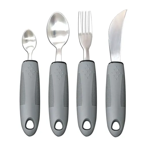 Adaptive Utensils, Weighted Utensils for Hand Tremors, Utensils for Parkinsons Patients,Elderly,Arthritis,Weak Hand Grip,Tremors & Handicapped. Stainless Steel Knife,Fork and Spoons Set - Gray - Size 4pcs