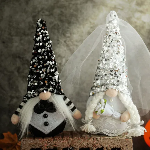 Wedding Dress Bride and Groom Plush Decor, Romantic Handmade Holding Flowers, Wedding Bride to be Decorations Gifts, Set of 2