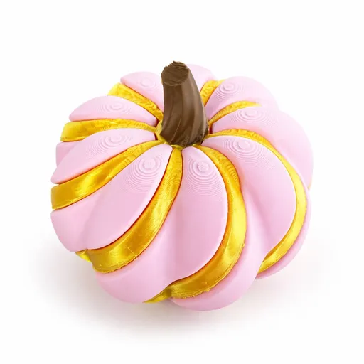 2 Pack 3D Printed Spiral Pumpkin Decoration - Pink and Gold Twisted Rib Design, Lightweight Halloween Tabletop Ornament for Autumn Home and Party Decor