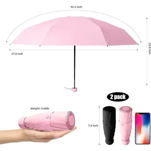 Travel Umbrella - Mini Folding Compact Umbrella with Case, 8 Ribs Lightweight Portable Umbrella, Small Sun & Rain Pocket Umbrella