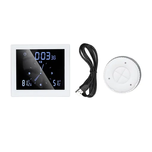 5in Wall Shower Clock Digital Timer Alarm Temperature Humidity Display Waterproof for Home BathroomWhite