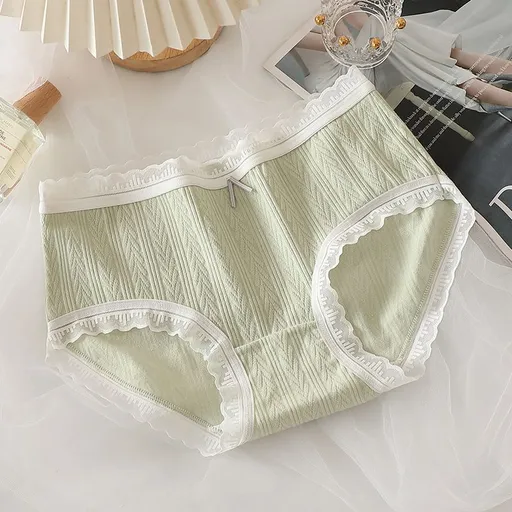 Women Cotton Mid Waist Jacquard Bow Briefs Green Size: M; Recommended weight (kg): 47 - 54; Waist (cm): 64 - 70; Hip (cm): 86 - 90; Suitable fit: regular build