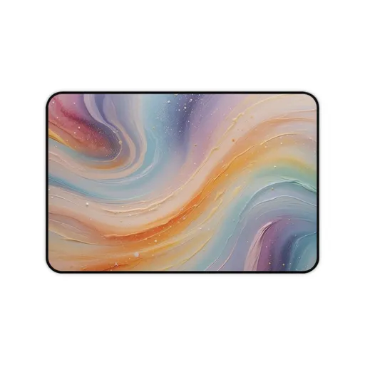 Story Nest Books Pastel Rainbow Desk Mat | Soft Aesthetic Mouse Pad Abstract Paint Swirl Fairycore Cottagecore Office Decor - 12" Ã— 18"