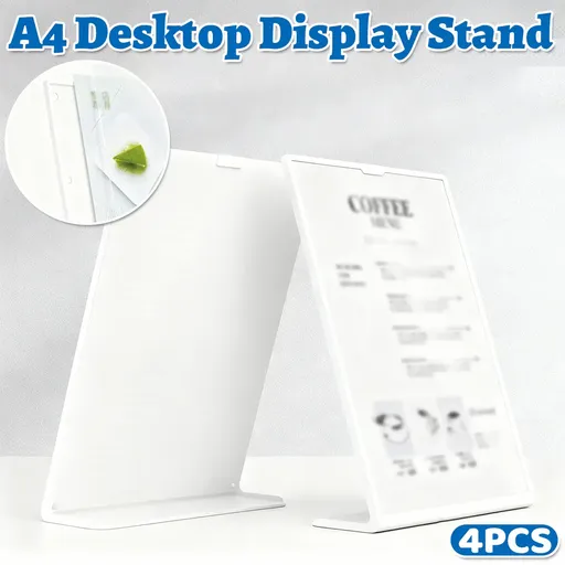 4PCS A4 Desktop Display Stand Holder 21.7x31cm Durable for Menu Price Sign Card