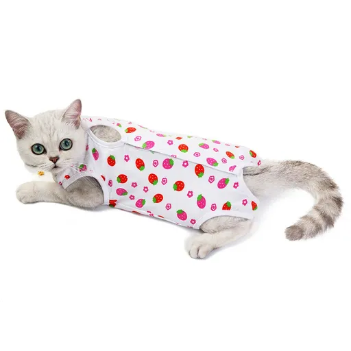 Ada Cat Post Surgery Recovery Clothes Cotton Strawberry M