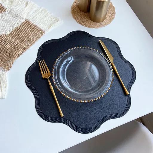 Black Nordic Style Faux Leather Placemats Set of 4 - Heat-Resistant Waterproof Table Mats 38x38cm(cutlery not included)