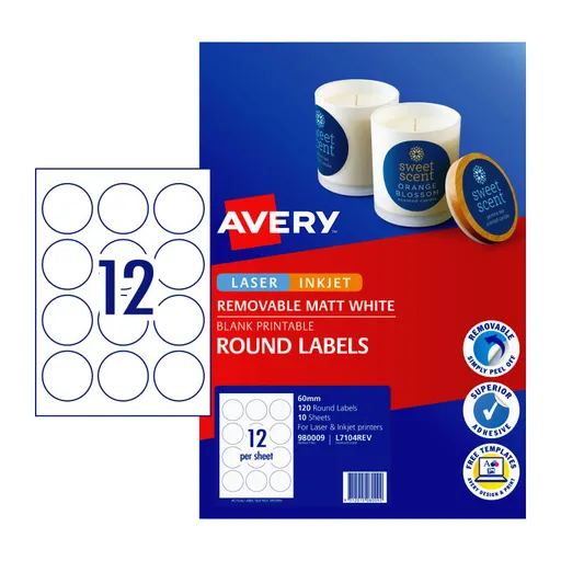 AVERY Label Rd L7104 60mm 12Up Pack of 10