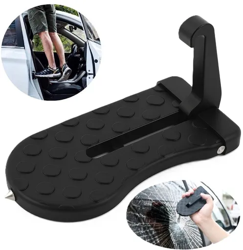 Car Roof Box Step | Door Step | Bike Carrier | Roof Rack | Includes Safety Hammer | Universal | Aluminum | Black