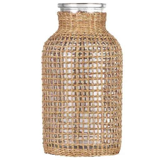 Glass Vase Rattan Case Boho Round Floral Vase Natural Home Decor