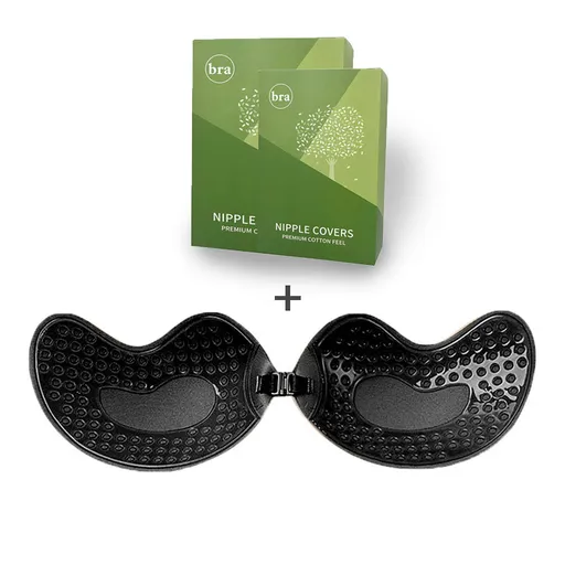 3-PCS Black color Invisible Silicone Push-Up Bra - Reusable Adhesive Mango Breast Pasties with Breathable Design - Strapless Backless Self-Adhesive Nipple Covers for Women(Cup A)